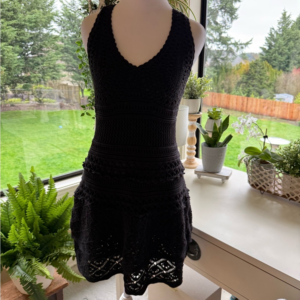 Moda International Black Crocheted Knit Dress